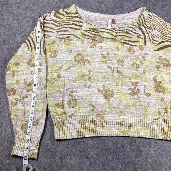 Pilcro Anthropologie Yellow Floral Print Size Small Ribbed Cuff Pullover Sweater - Picture 10 of 14